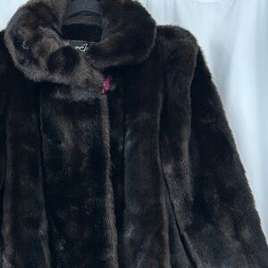Vtg 1960s Meyer Jonasson Chestnut Brown Faux Fur Coat